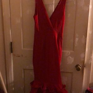 Red long wavy dress